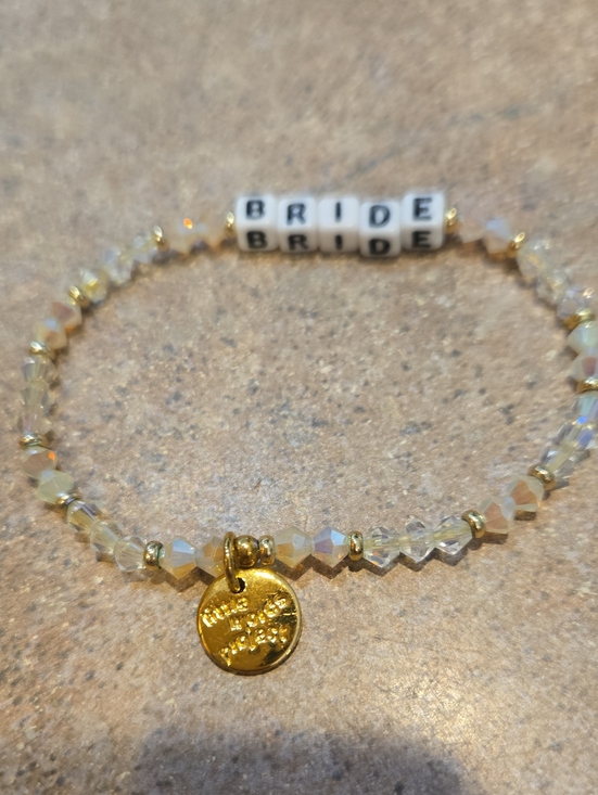 Little Words Project Jewelry - Little Words Project "BRIDE" Crystal Bead Golden Accent Stretch Bracelet